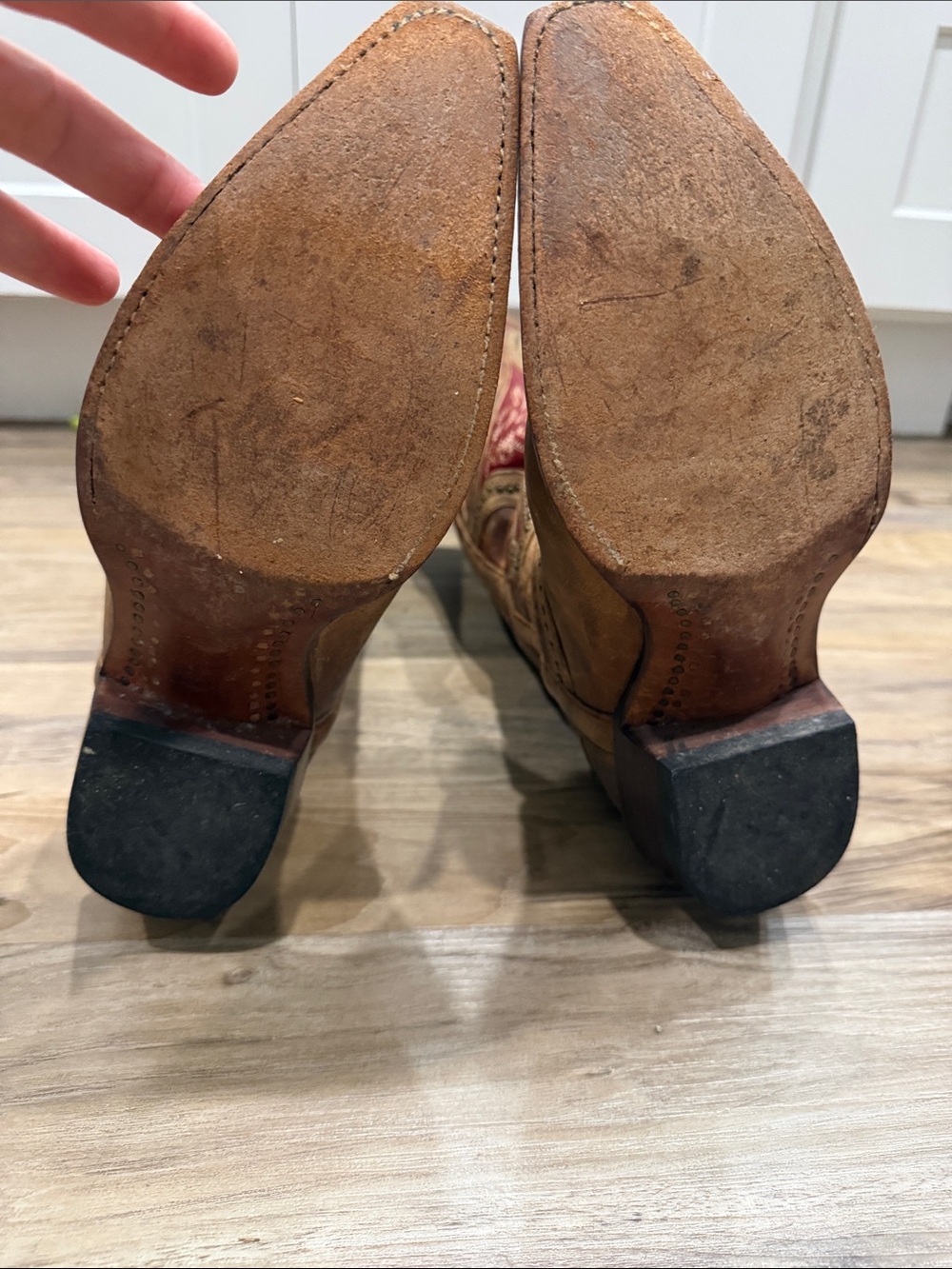 Lucchese Women's Brown Leather Cowboy Boots with Red Shaft - Picture 7 of 14